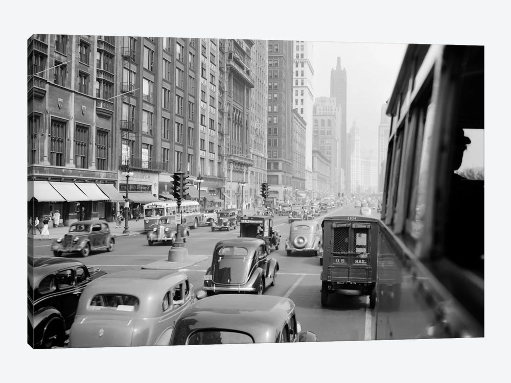 1930s Morning Traffic On Michigan Avenue Chicago Illinois USA by Vintage Images 1-piece Canvas Art Print