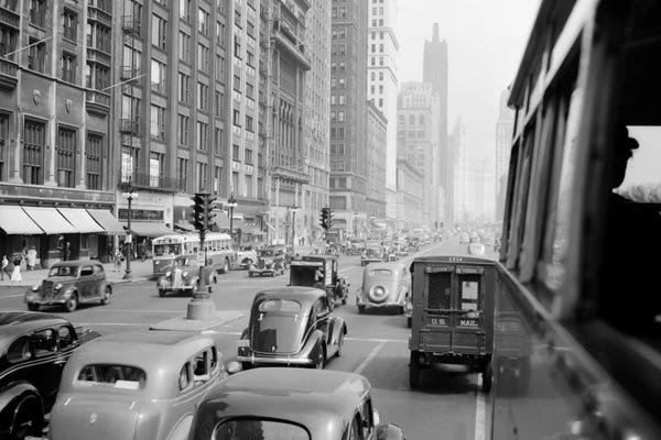 Chicago: 1930s Morning Traffic On Michigan Avenue Chicago Illinois USA by Vintage Images