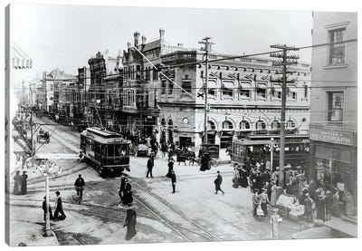 1900s Intersection Of Fair Oaks And Colorado Streets Cable Cars Horse And Buggies Pasadena California USA Canvas Art Print - Vintage Images