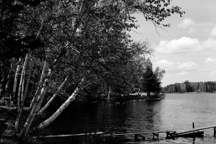 1930s Narrow Wooden Dock Jutting Into Serene Lake