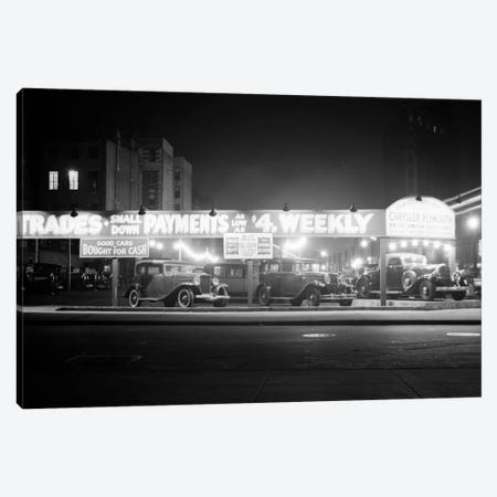 1930s New And Used Car Lot At Night Automobile Sales Sixth Avenue & Waverly Street Greenwich Village New York City USA Canvas Print #VTG113} by Vintage Images Canvas Art