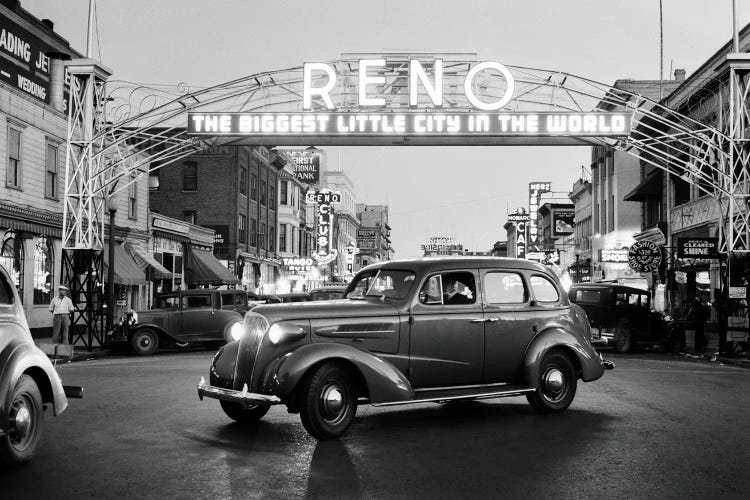 1930s Night Of Arch Over Main Street Reno Nevada Neon Sign The Biggest Little City In The World by Vintage Images wall art