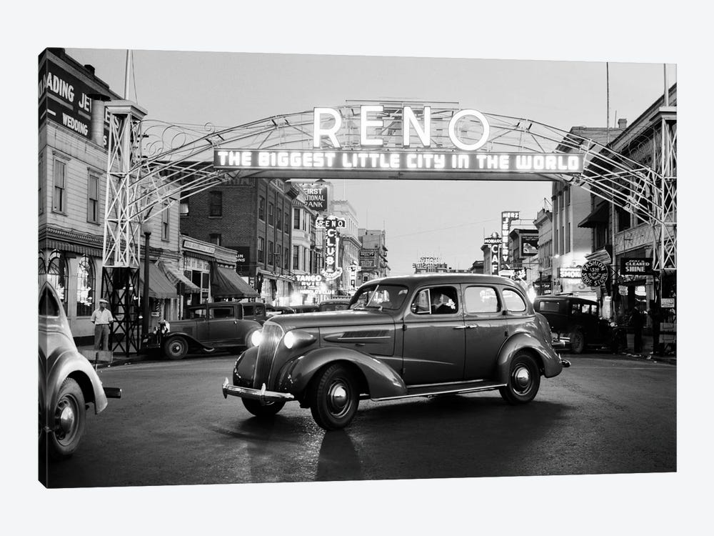 1930s Night Of Arch Over Main Street Reno Nevada Neon Sign The Biggest Little City In The World by Vintage Images 1-piece Canvas Artwork