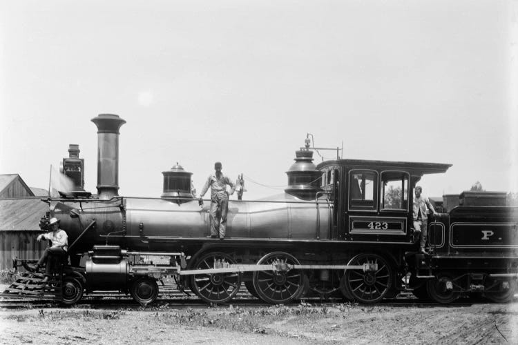 1900s Three Men Workers Standing On Train Steam Engine