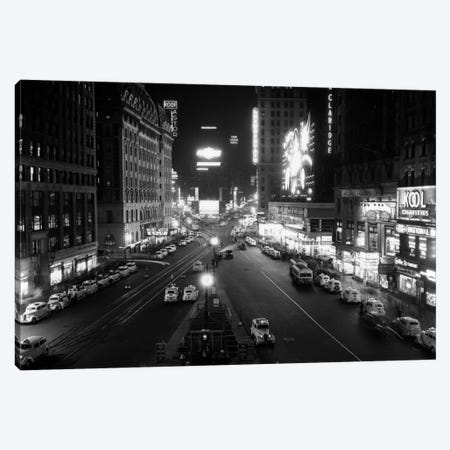 1930s Overhead Of Times Square Lit Up At Night With Cars Lining Curbs NYC NY USA Canvas Print #VTG121} by Vintage Images Canvas Art Print