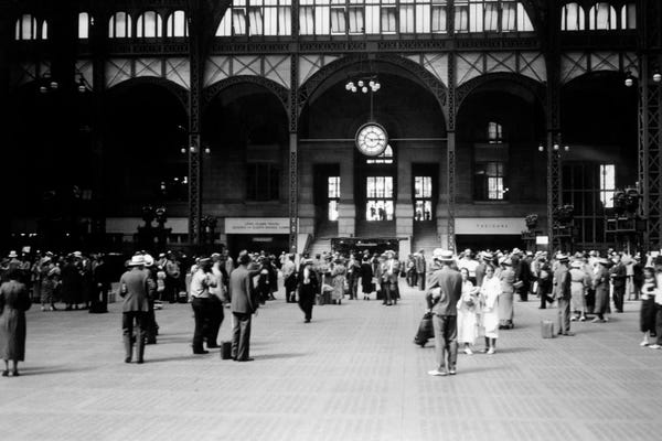 1930s Pennsylvania Penn Station New York City Railroad Station People Passengers Travelers Transportation