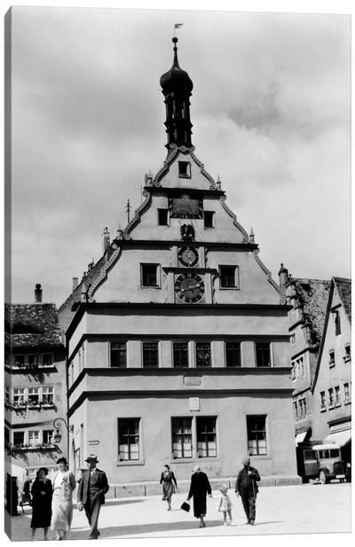 1930s Rothenburg Germany Old Council Drinking Hall Established 1406 People Pedestrians In Foreground Canvas Art Print - Vintage Images