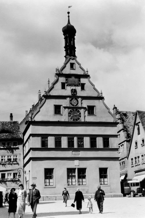 1930s Rothenburg Germany Old Council Drinking Hall Established 1406 People Pedestrians In Foreground by Vintage Images wall art