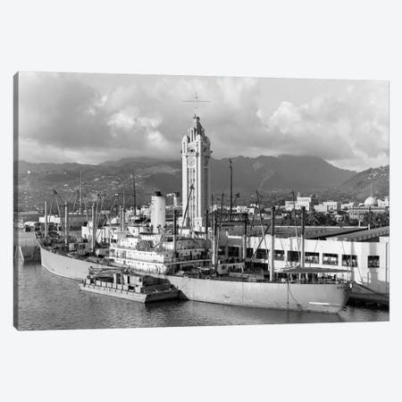 1930s Ship Freighter At Dock By Aloha Tower Built 1926 Port Of Honolulu Hawaii Canvas Print #VTG128} by Vintage Images Canvas Print