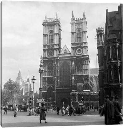 1930s Street Scene Westminster Abbey City Of Westminster Central London England Canvas Art Print - Famous Places of Worship