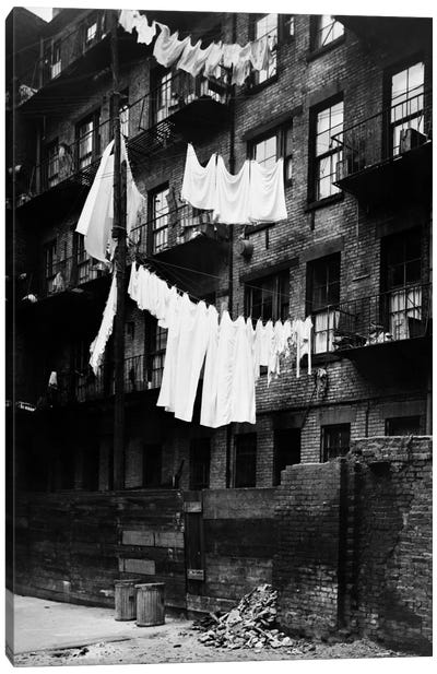1930s Tenement Building With Laundry Hanging On Clotheslines I Canvas Art Print - Urban Scenic Photography