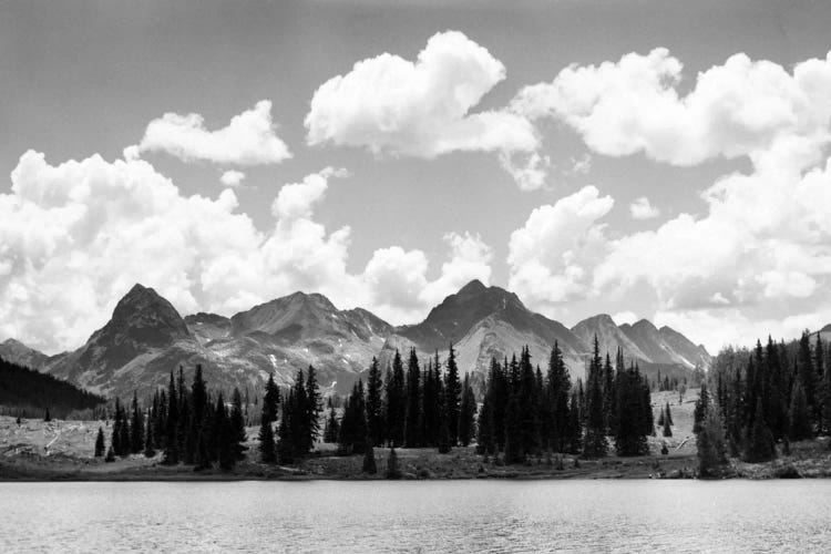 1930s Western North America Mountain Range Skyline And Lake In Foreground