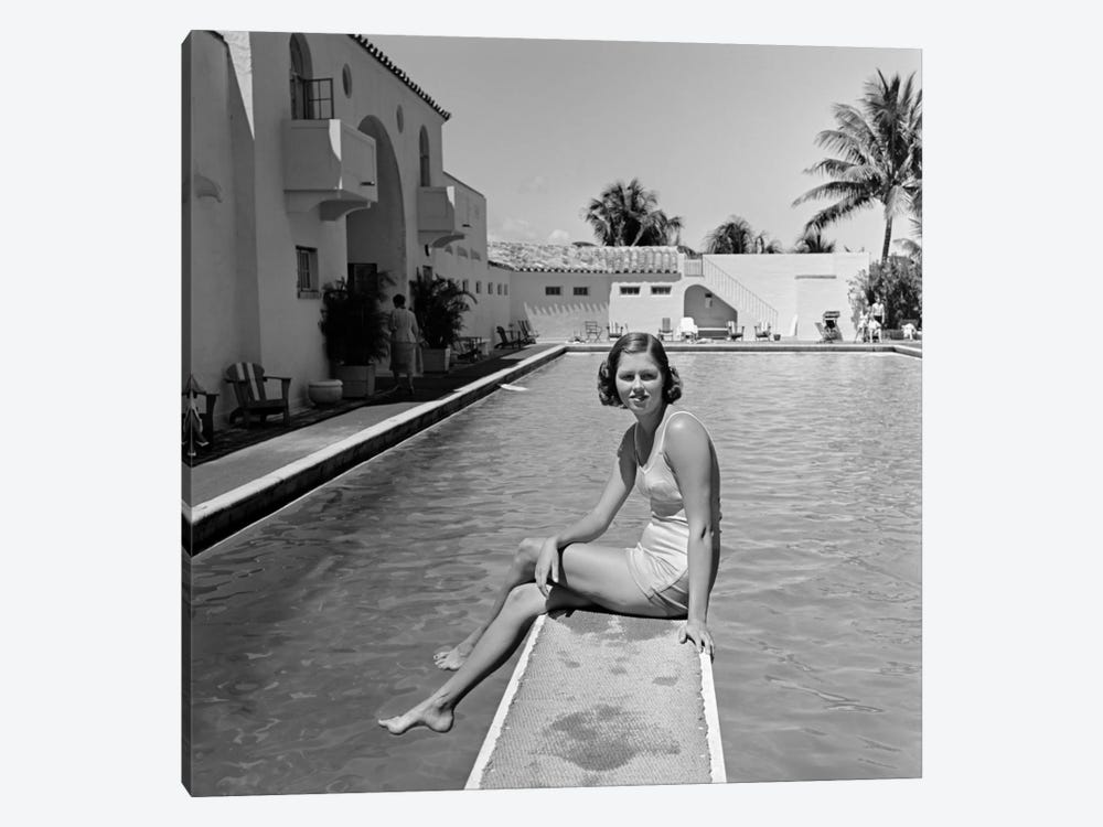 1930s Woman On Pool Diving Board Palm Tree by Vintage Images 1-piece Art Print