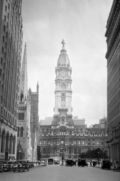 Pennsylvania: 1930s-1936 View Down North Broad Street To The Philadelphia City Hall by Vintage Images