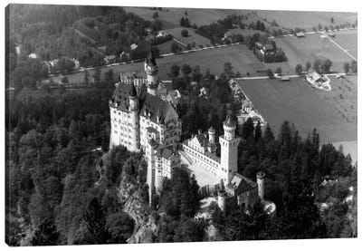 1930s-1940s Aerial Of Neuschwanstein Castle Canvas Art Print - Castle & Palace Art