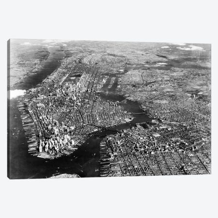 1930s-1940s Aerial View New York City Brooklyn Bronx Queens And Manhattan Island The Hudson And East Rivers Canvas Print #VTG145} by Vintage Images Canvas Art