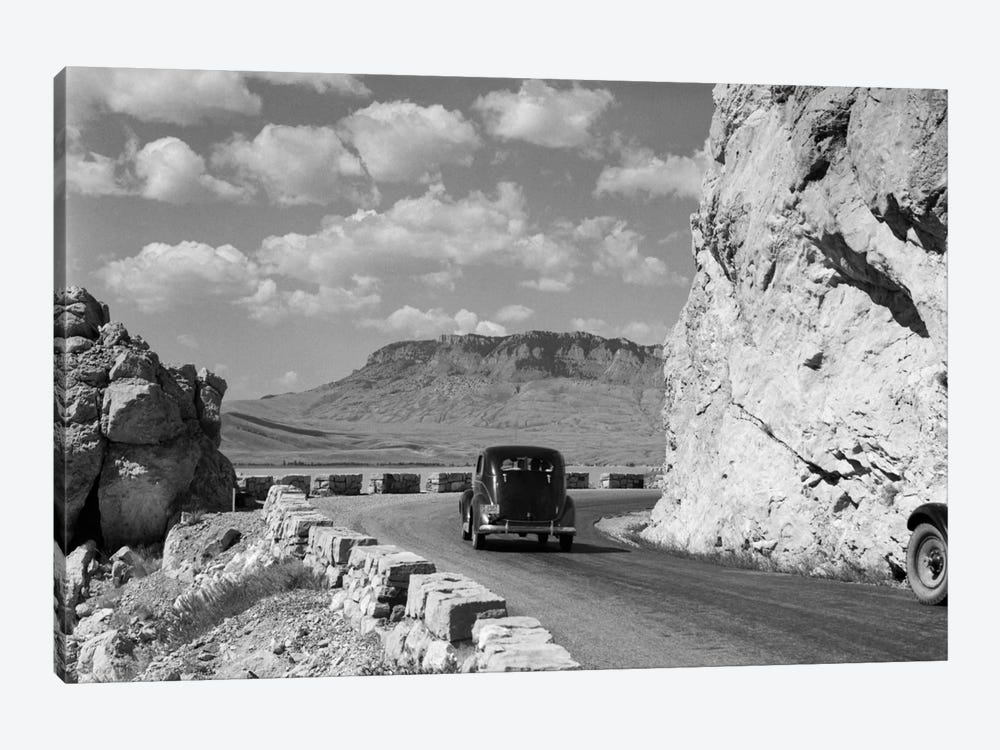 1930s-1940s Car Driving On Mountain Road In Yellowstone National Park Near Cody Wyoming USA by Vintage Images 1-piece Canvas Wall Art