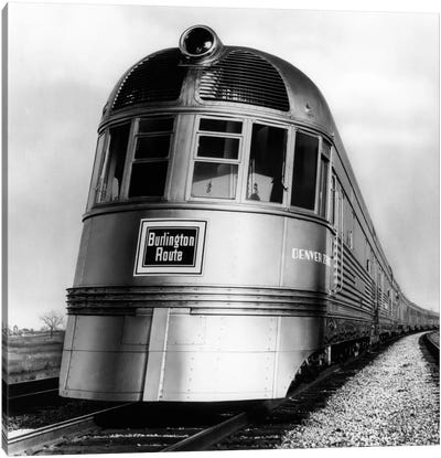 1930s-1940s Engine Head On Of Burlington Route Railroad Streamliner Denver Zephyr Chicago To Denver USA Canvas Art Print - Train Art
