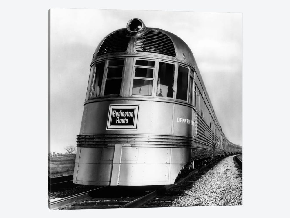 1930s-1940s Engine Head On Of Burlington Route Railroad Streamliner Denver Zephyr Chicago To Denver USA by Vintage Images 1-piece Canvas Wall Art