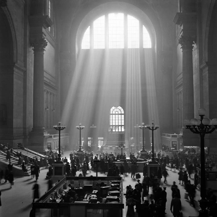 1930s-1940s Interior Pennsylvania Station New York City With Sun Rays Streaming In Window