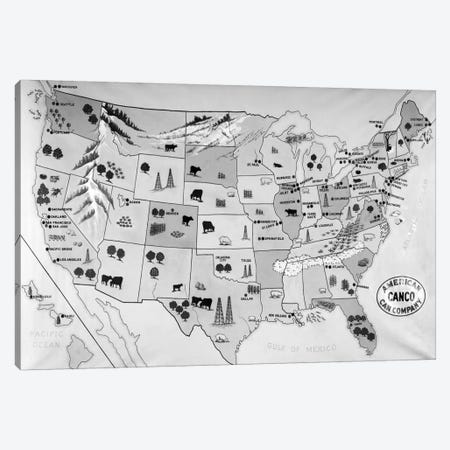 1930s-1940s Map Of United States Showing Agricultural And Industrial Resources Canvas Print #VTG158} by Vintage Images Canvas Artwork