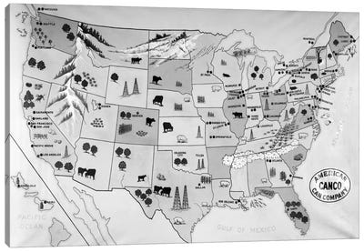 1930s-1940s Map Of United States Showing Agricultural And Industrial Resources Canvas Art Print