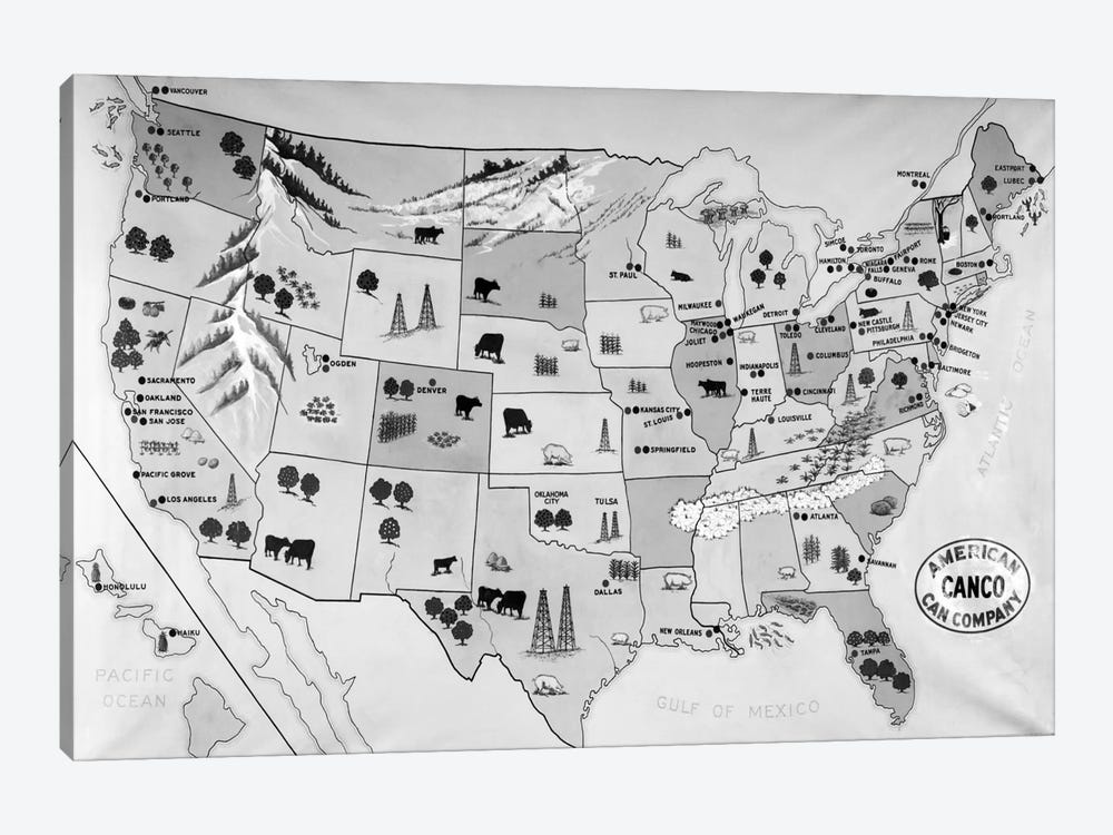 1930s-1940s Map Of United States Showing Agricultural And Industrial Resources by Vintage Images 1-piece Canvas Art