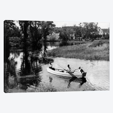 1930s-1940s Pair Of Boys In Rowboat With Collie Fishing In Farm Area Canvas Print #VTG160} by Vintage Images Art Print