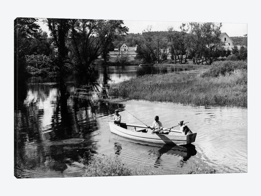 1930s-1940s Pair Of Boys In Rowboat With Collie Fishing In Farm Area by Vintage Images 1-piece Art Print