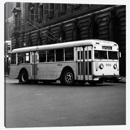 1930s-1940s Public Transportation Trackless Trolley Electric Bus About To Round Street Corner Cleveland Ohio USA Canvas Print #VTG165} by Vintage Images Canvas Art
