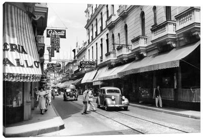1930s-1940s Shopping Area San Rafael Avenue Havana Cuba Canvas Art Print - Caribbean Art