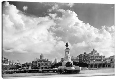 1930s-1940s Skyline Of Monument To Maxima Gomez In Center Dramatic Sky Clouds Havana Cuba Canvas Art Print - Havana Art