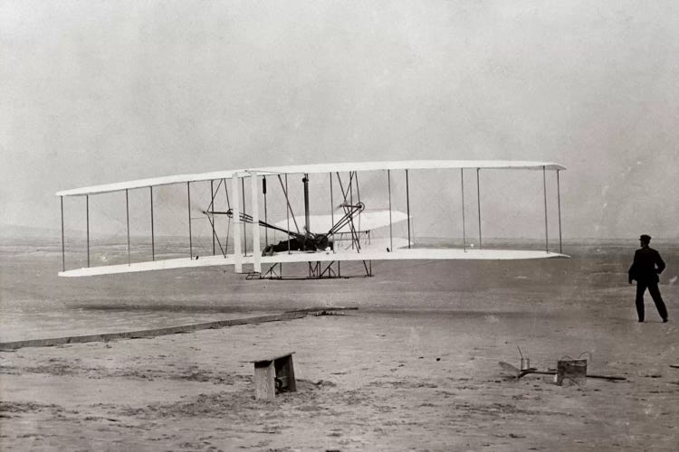 1903 Wright Brothers' Plane Taking Off At Kitty Hawk North Carolina USA by Vintage Images wall art