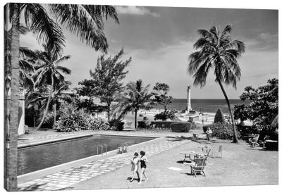 1930s-1940s Swimming Pool National Hotel With View Towards Maine Monument Havana Cuba Canvas Art Print - Cuba Art