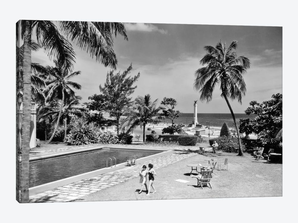 1930s-1940s Swimming Pool National Hotel With View Towards Maine Monument Havana Cuba by Vintage Images 1-piece Canvas Artwork