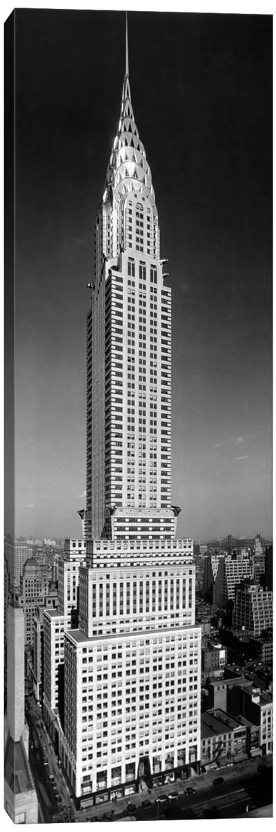 1930s-1940s Tall Narrow Vertical View Of Art Deco Style Chrysler Building Lexington Ave 42nd Street Manhattan New York City USA Canvas Art Print - Famous Architecture & Engineering