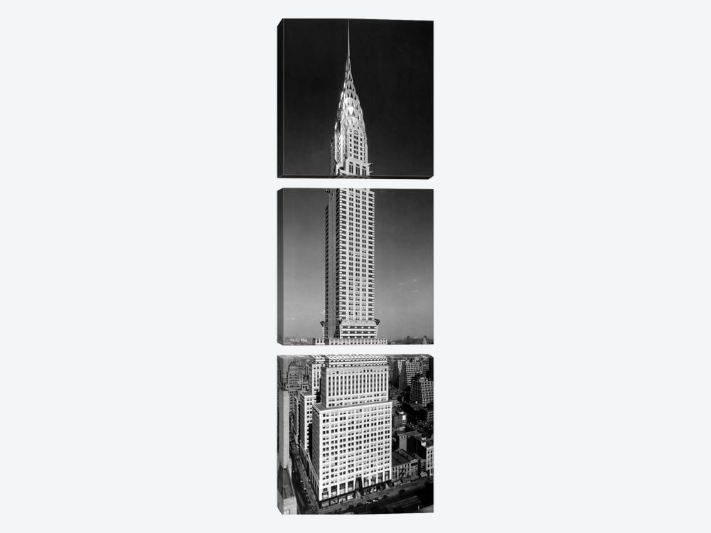1930s-1940s Tall Narrow Vertical View Of Art Deco Style Chrysler Building Lexington Ave 42nd Street Manhattan New York City USA by Vintage Images 3-piece Canvas Print