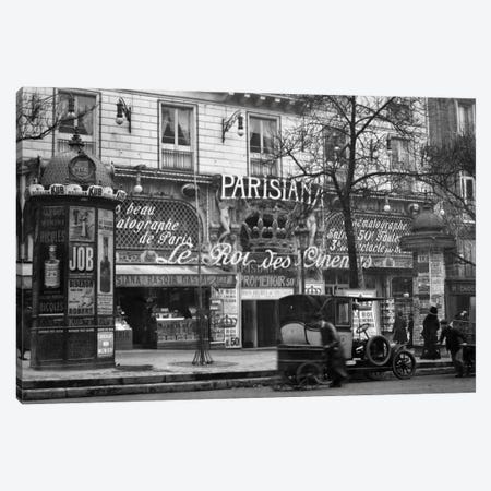 1910 Street Scene Showing A Kiosk And The Front Of The King Of Cinemas Theater Paris France Canvas Print #VTG17} by Vintage Images Canvas Wall Art