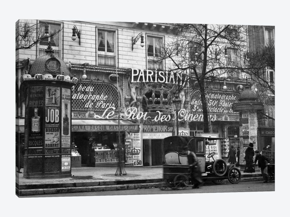 1910 Street Scene Showing A Kiosk And The Front Of The King Of Cinemas Theater Paris France by Vintage Images 1-piece Canvas Artwork