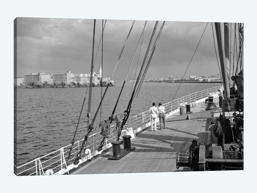 1930s-1940s Two Men On Deck Of Steamer Ship Coming Into Havana Harbor Cuba by Vintage Images 1-piece Canvas Art