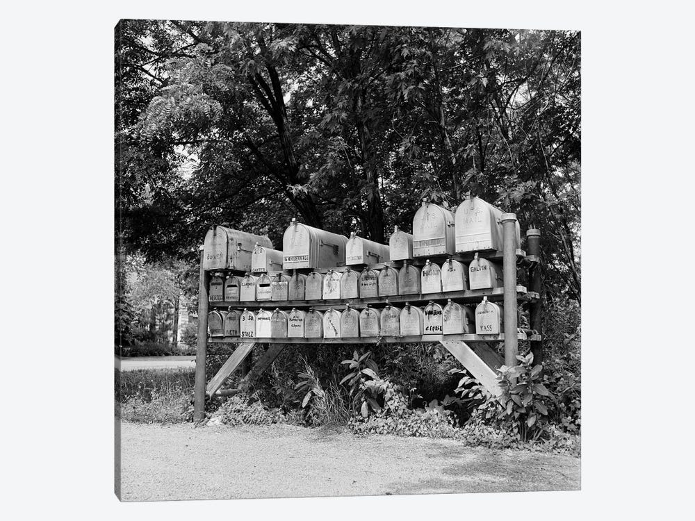1930s-1940s-1950s Group Of 37 Rural Delivery Mailboxes At Side Of Country Road by Vintage Images 1-piece Canvas Art Print