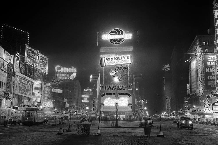 1935 Times Square Lighted At Night Broadway's Great White Way NYC USA by Vintage Images wall art