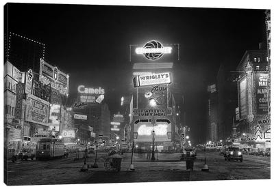 1935 Times Square Lighted At Night Broadway's Great White Way NYC USA Canvas Art Print - Times Square
