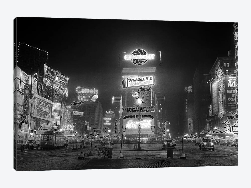 1935 Times Square Lighted At Night Broadway's Great White Way NYC USA by Vintage Images 1-piece Canvas Artwork