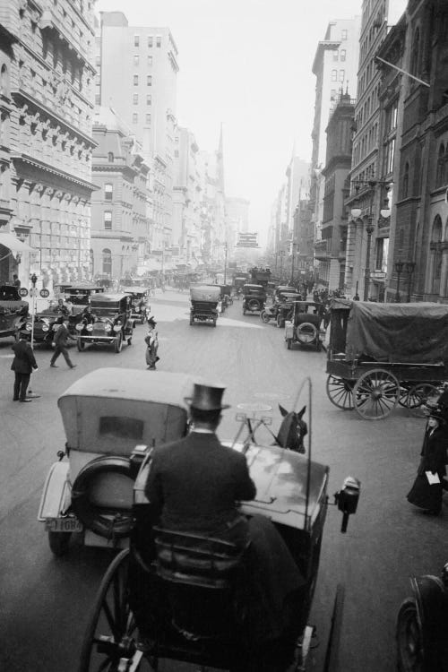 1910s 5th Ave At 43rd Looking North Cars Wagons Pedestrians A Hansom Cab And Driver In Top Hat In Foreground New York City USA