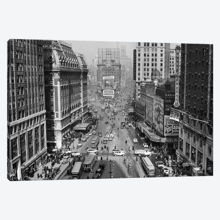 1935 Times Square Looking North From Times Tower Midtown Manhattan Pedestrians Traffic Cars Trolleys Buildings Marquees Canvas Print #VTG190} by Vintage Images Canvas Wall Art