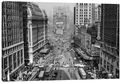 1935 Times Square Looking North From Times Tower Midtown Manhattan Pedestrians Traffic Cars Trolleys Buildings Marquees Canvas Art Print - Vintage Images