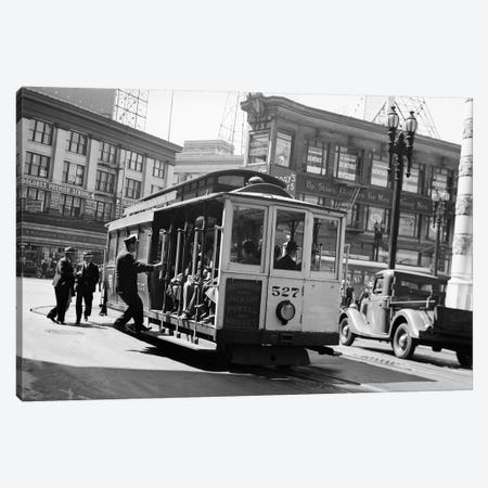 1937 Anonymous Silhouetted Cable Car Gripman Turning Car Around At Market Street San Francisco California USA Canvas Print #VTG192} by Vintage Images Canvas Art