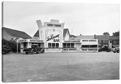 1937 Roadside Eatery The Sunny Farms Ice Cream Bar Massachusetts USA Canvas Art Print - Ice Cream & Popsicle Art