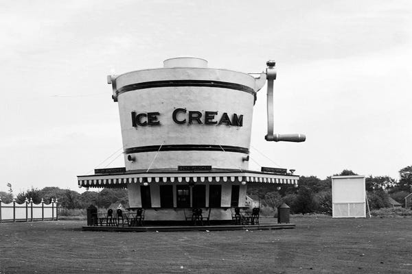 Ice Cream & Popsicles: 1937 Roadside Refreshment Stand Shaped Like Ice Cream Maker by Vintage Images